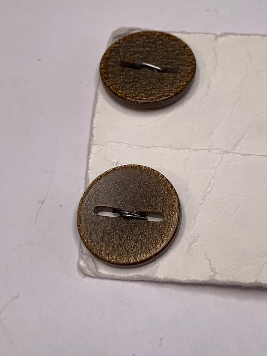 Vintage 2 Round Plastic Buttons, Two Holes, Brown, 1.5 cm, New/Old Stock