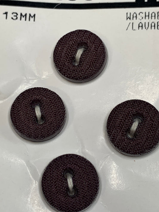 Vintage 4 Round Plastic Buttons, Two Holes, Brown, 1.3 cm, New/Old Stock