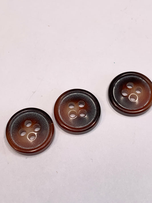 Vintage 3 Round Plastic Buttons, Four Holes, Brown, 1.1 cm, New/Old Stock