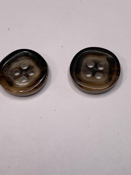 Vintage 2 Round Plastic Buttons, Four Holes, Brown, 1.5 cm, New/Old Stock