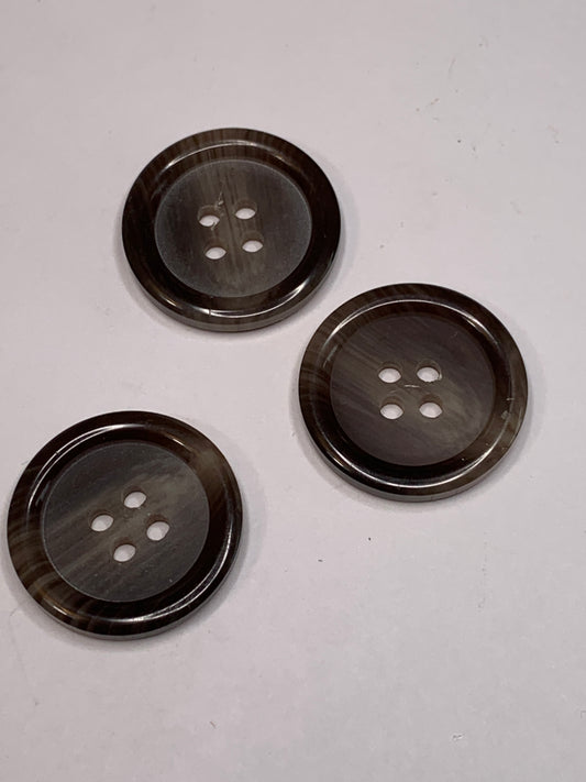 Vintage 3 Round Plastic Buttons, Four Holes, Brown, 2.0 cm, New/Old Stock