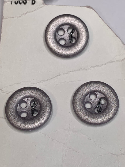 Vintage 3 Round Plastic Buttons, Four Holes, Grey, 1.5 cm, New/Old Stock