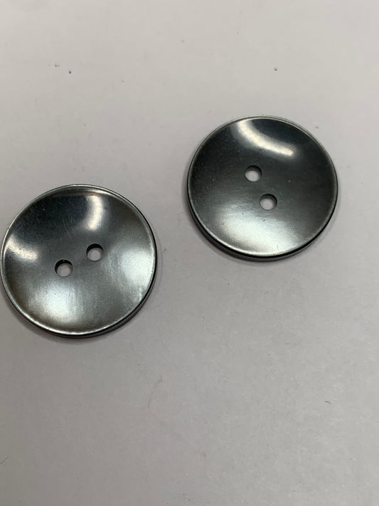 Vintage 2 Round Plastic Buttons, Two Holes, Grey, 1.8 cm, New/Old Stock