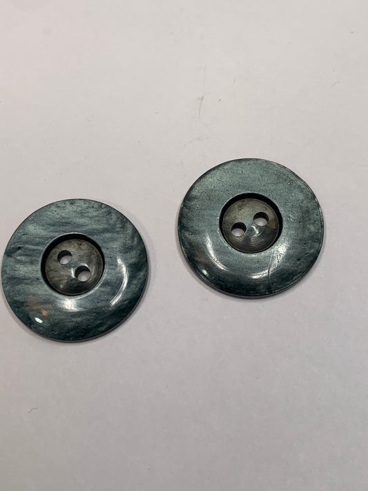 Vintage 2 Round Plastic Buttons, Two Holes, Grey, 1.8 cm, New/Old Stock