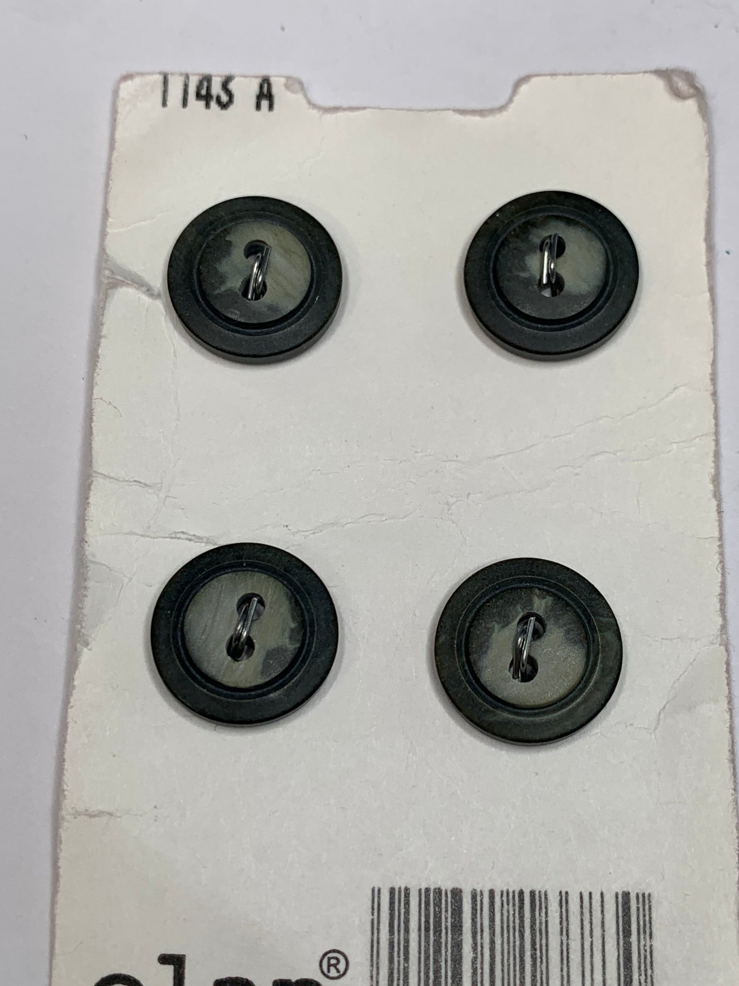 Vintage 4 Round Plastic Buttons, Two Holes, Grey, 1.3 cm, New/Old Stock