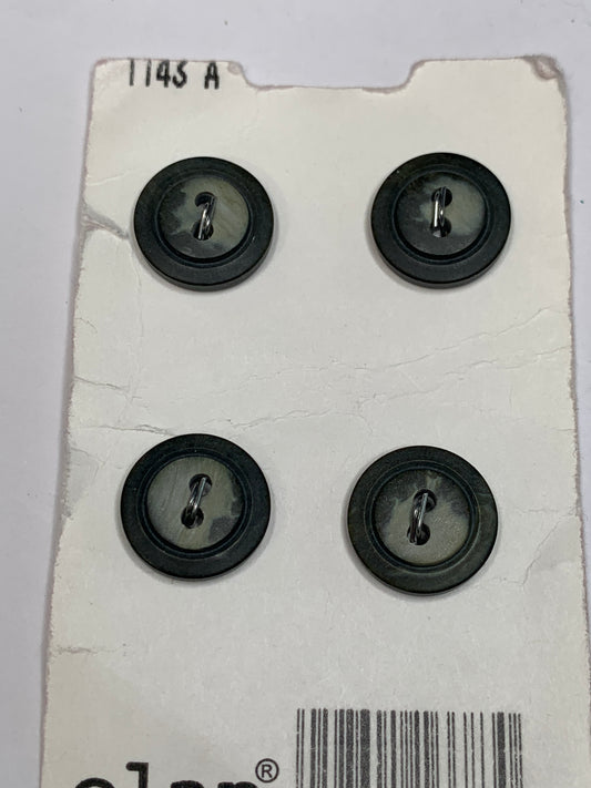Vintage 4 Round Plastic Buttons, Two Holes, Grey, 1.3 cm, New/Old Stock