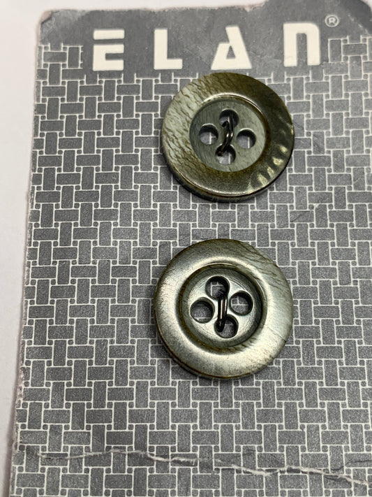 Vintage 2 Round Plastic Buttons, Two Holes, Grey, 1.5 cm, New/Old Stock