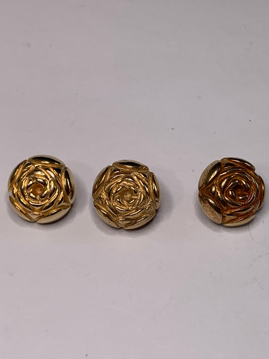 Vintage 3 Round Plastic Buttons, Shank, Gold, 1.2 cm, New/Old Stock