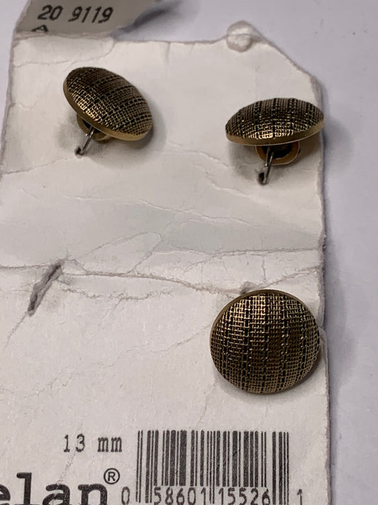 Vintage 3 Round Plastic Buttons, Shank, Gold, 1.3 cm, New/Old Stock