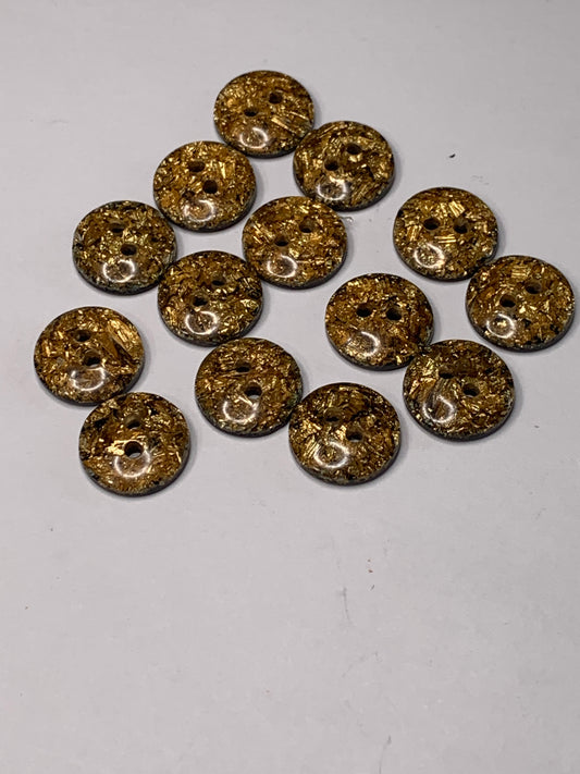 Vintage 14 Round Plastic Buttons, Shank, Gold, 1.0 cm, New/Old Stock