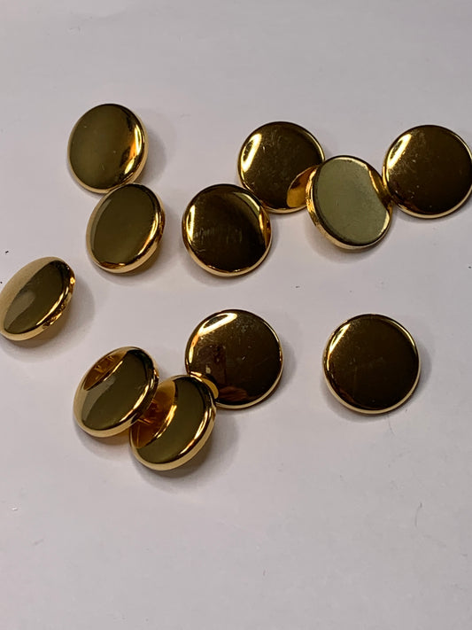 Vintage 11 Round Plastic Buttons, Shank, Gold, 1.5 cm, New/Old Stock
