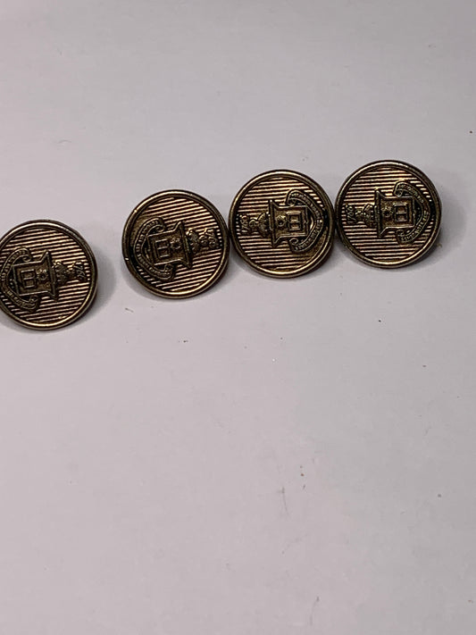 Vintage 4 Round Metal Buttons, Shank, Gold, 1.5 cm, New/Old Stock