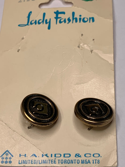 Vintage 2 Round Metal Buttons, Shank, Gold, 1.5 cm, New/Old Stock