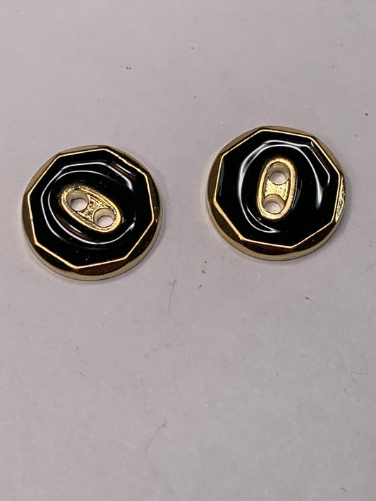 Vintage 2 Round Metal Buttons, Two Hole, Gold, 1.5 cm, New/Old Stock