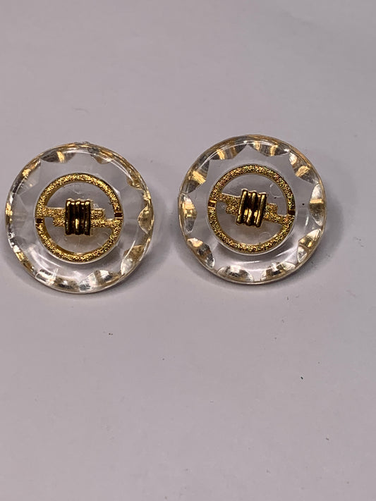 Vintage 2 Round Plastic Buttons, Shank, Gold, 1.5 cm, New/Old Stock 
