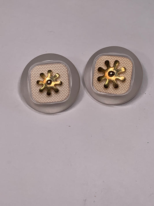 Vintage 2 Round Plastic Buttons, Shank, Gold, 2.2 cm, New/Old Stock