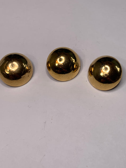 Vintage 3 Round Metal Buttons, Shank, Gold, 2.0 cm, New/Old Stock
