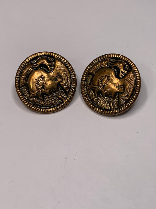 Vintage 2 Round Metal Buttons, Shank, Gold, 2.3cm, New/Old Stock