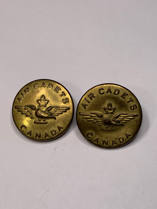 Vintage 2 Round Air Cadet Metal Buttons, Shank, Gold, 2.3cm, New/Old Stock
