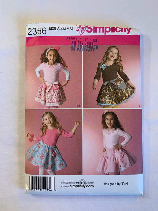 Simplicity Sewing Pattern 2356 Girls' Skirts, Slips, Accessories, 4 Variations, Headband, Bracelet, Scrunchy, Size 3-8, Uncut, 2010