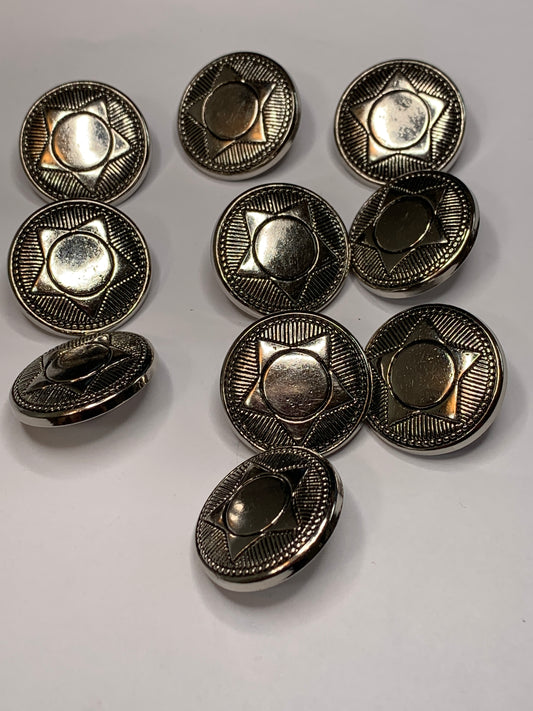 Vintage 10 Metal Buttons, Shank, Silver, 2.3 cm, New/Old Stock