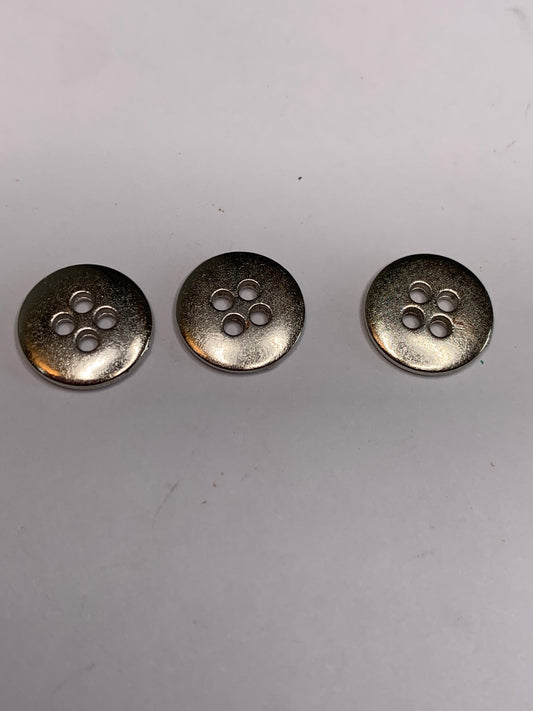 Vintage 3 Metal Buttons, Four Hole, Silver, 1.1 cm, New/Old Stock