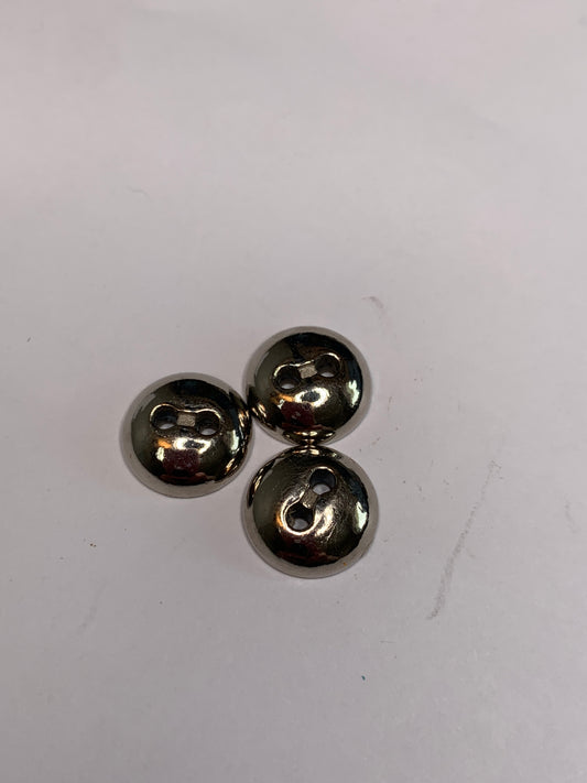 Vintage 3 Metal Buttons, Two Hole, Silver, 1.1 cm, New/Old Stock