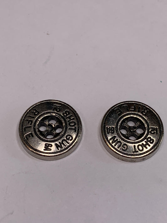 Vintage 2 Metal Buttons, Four Hole, Silver, 1.2 cm, New/Old Stock