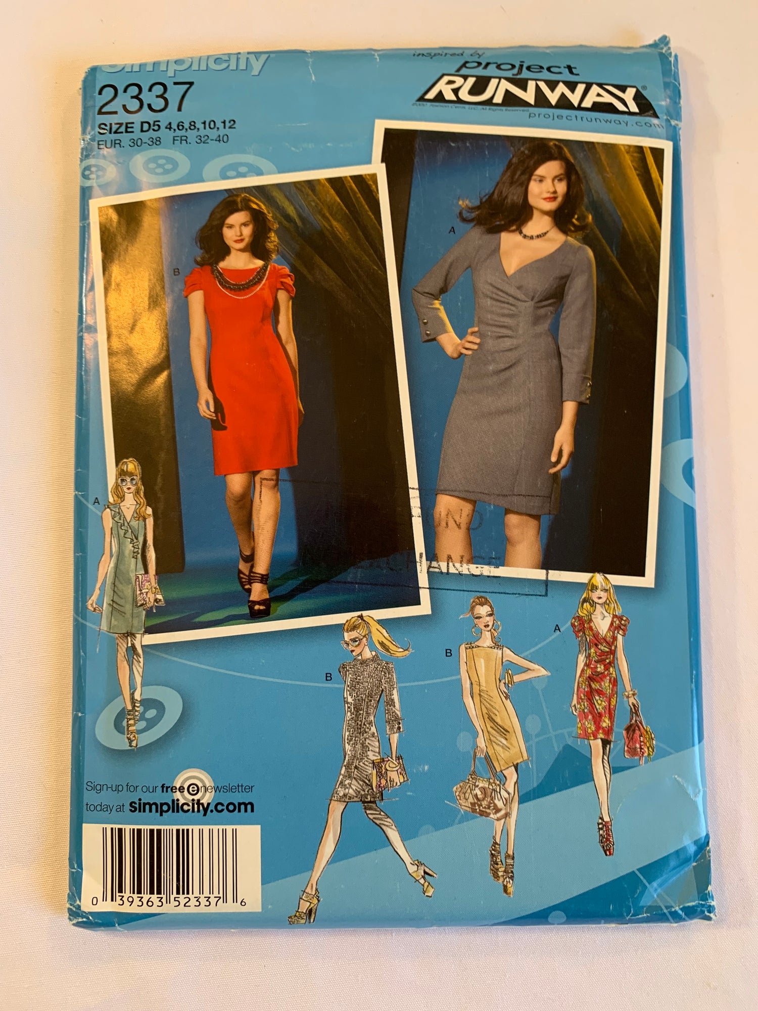 Simplicity Project Runway Sewing Pattern 2337 Misses' Dress, Long/Short Sleeves, Zipper Back, Sleeveless, Princess Seams, Size 4-12, Uncut, 2010