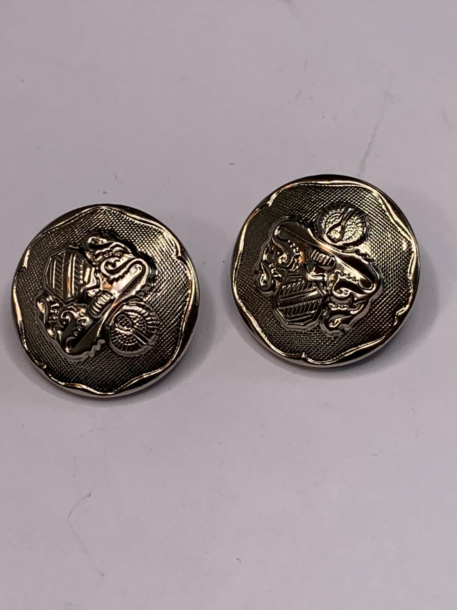 Vintage 2 Metal Round Buttons, Shank, Silver, 2.4 cm, New/Old Stock 