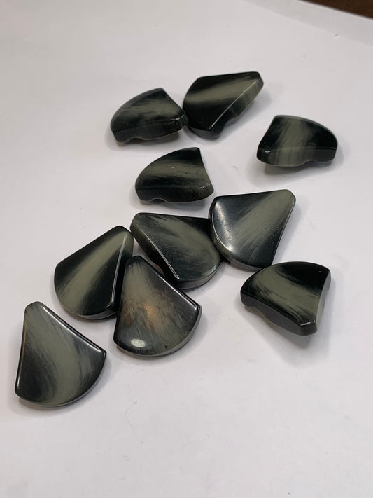 Vintage 10 Triangle Plastic Buttons, Shank, Grey, 2.5 cm, New/Old Stock