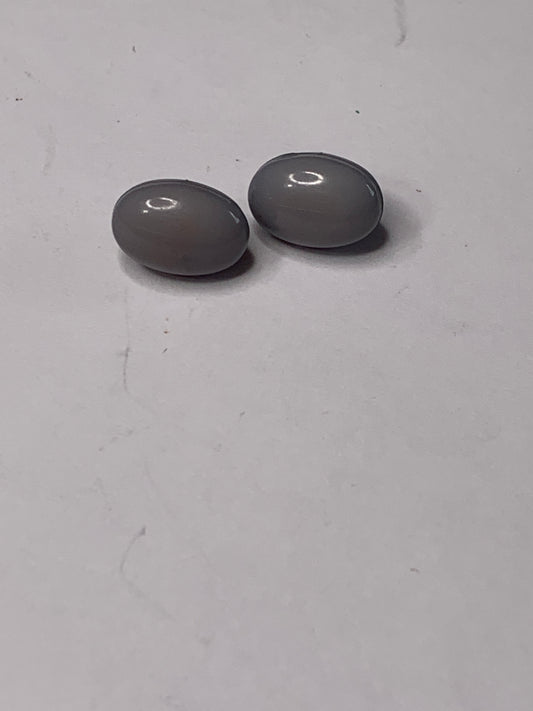 Vintage 2 Oval Plastic Buttons, Shank, Grey, 1.0 cm, New/Old Stock