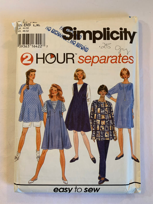 Simplicity Sewing Pattern 9342 Misses' Maternity Tops, Pants, Shorts, Jumper, Elastic Waist, Zipper Back, Long/Short Sleeves, Sleeveless,Tie End, Pullover, Shoulder Pads, Size 40-46, Uncut, Vintage 1999