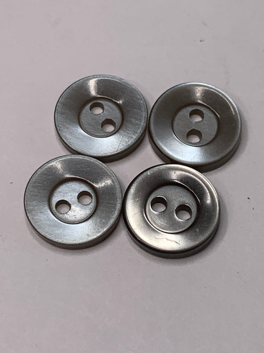Vintage 4 Round Plastic Buttons, Two Holes, Grey, 1.1 cm, New/Old Stock