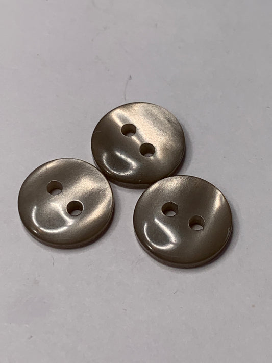 Vintage 3 Round Plastic Buttons, Two Holes, Grey, 1.2 cm, New/Old Stock