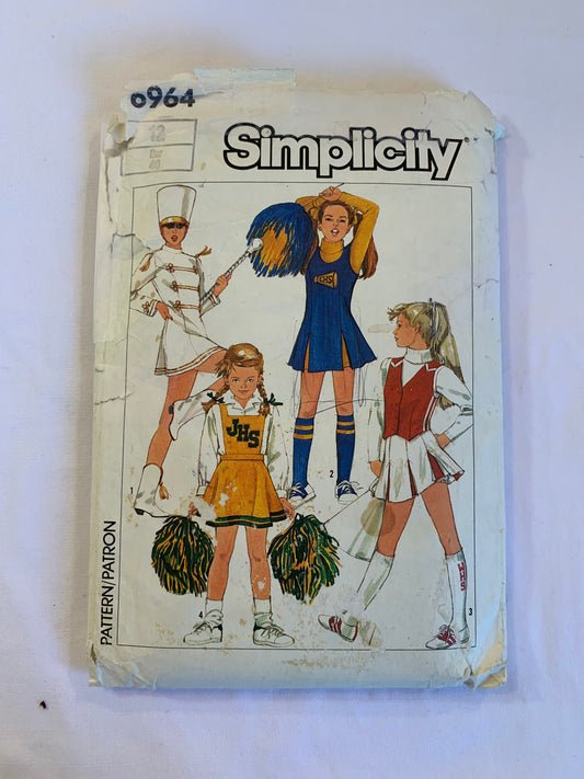 Simplicity Sewing Pattern 6964 Misses' Cheerleader, Majorette Jumper, Skirt, Top, Bib, Panties, Zipper Back, Long Sleeves, Sleeveless, Size 12, Uncut, Vintage 1985