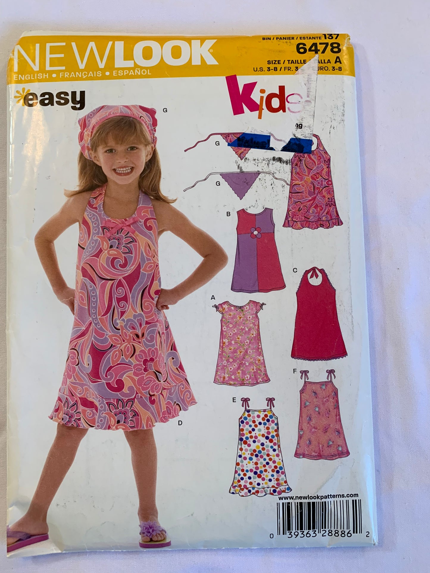 Simplicity New Look Sewing Pattern 6478 Girls' Toddlers' Dress, Cap Sleeves, Sleeveless, Scarf, Halter, Frills, Shoulder Straps, Size 3-8, Uncut, 2011