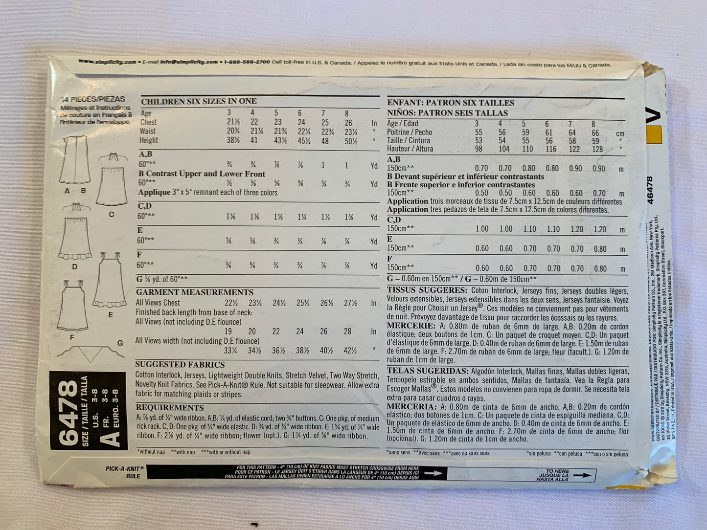 Simplicity New Look Sewing Pattern 6478 Girls' Toddlers' Dress, Cap Sleeves, Sleeveless, Scarf, Halter, Frills, Shoulder Straps, Size 3-8, Uncut, 2011