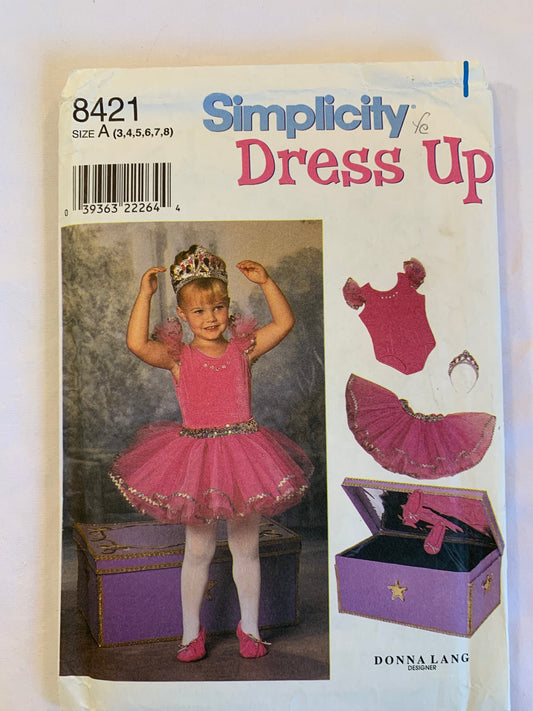 Simplicity Sewing Pattern 8421 Girls' Dress Up, Accessories, Hope Chest, Jumpsuit, Top, Slippers, Shoes, Sizes 3-8, Uncut, Vintage 1998