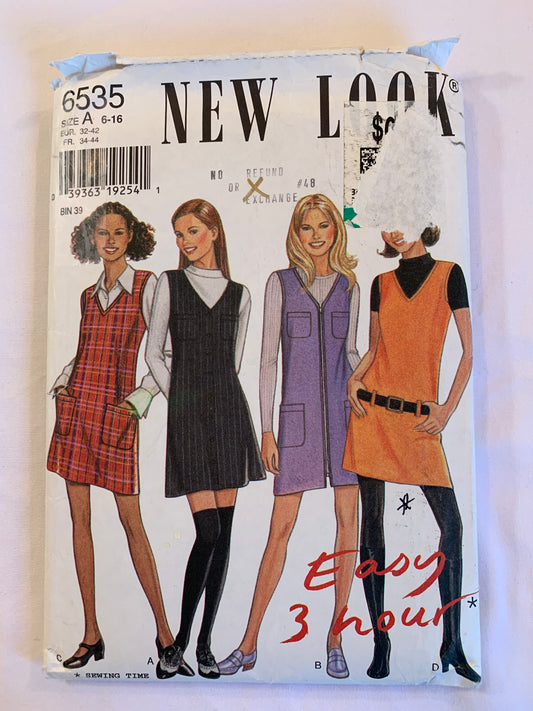 Simplicity New Look Sewing Pattern 6535 Misses' Jumper, Zipper Front, 4 Variations, Pockets, V-Neckline, Size 6-16, Uncut, 2004