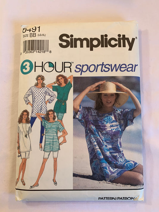 Simplicity Sewing Pattern 8491 Misses' Tunic, Skirt, Leggings, Elastic Waist, Two Lengths, Long/Short Sleeves, Size 18-24, Uncut, Vintage 1993