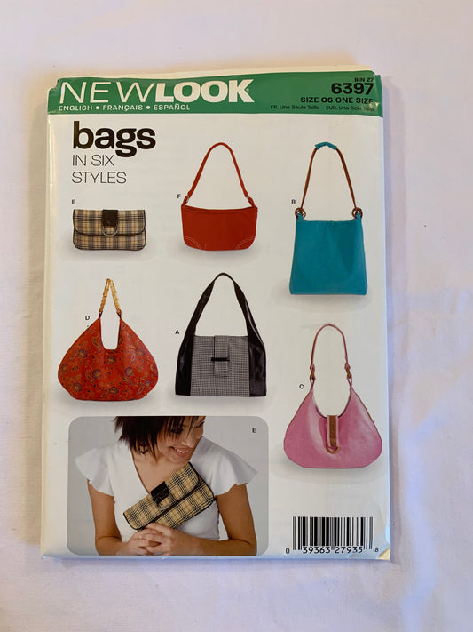 Simplicity New Look Sewing Pattern 6397 Crafts, Handbags, Totes, Purses, Handles, Lined, 6 Variations, Shoulder, Zipper Pocket, Accessories, Uncut, 2005
