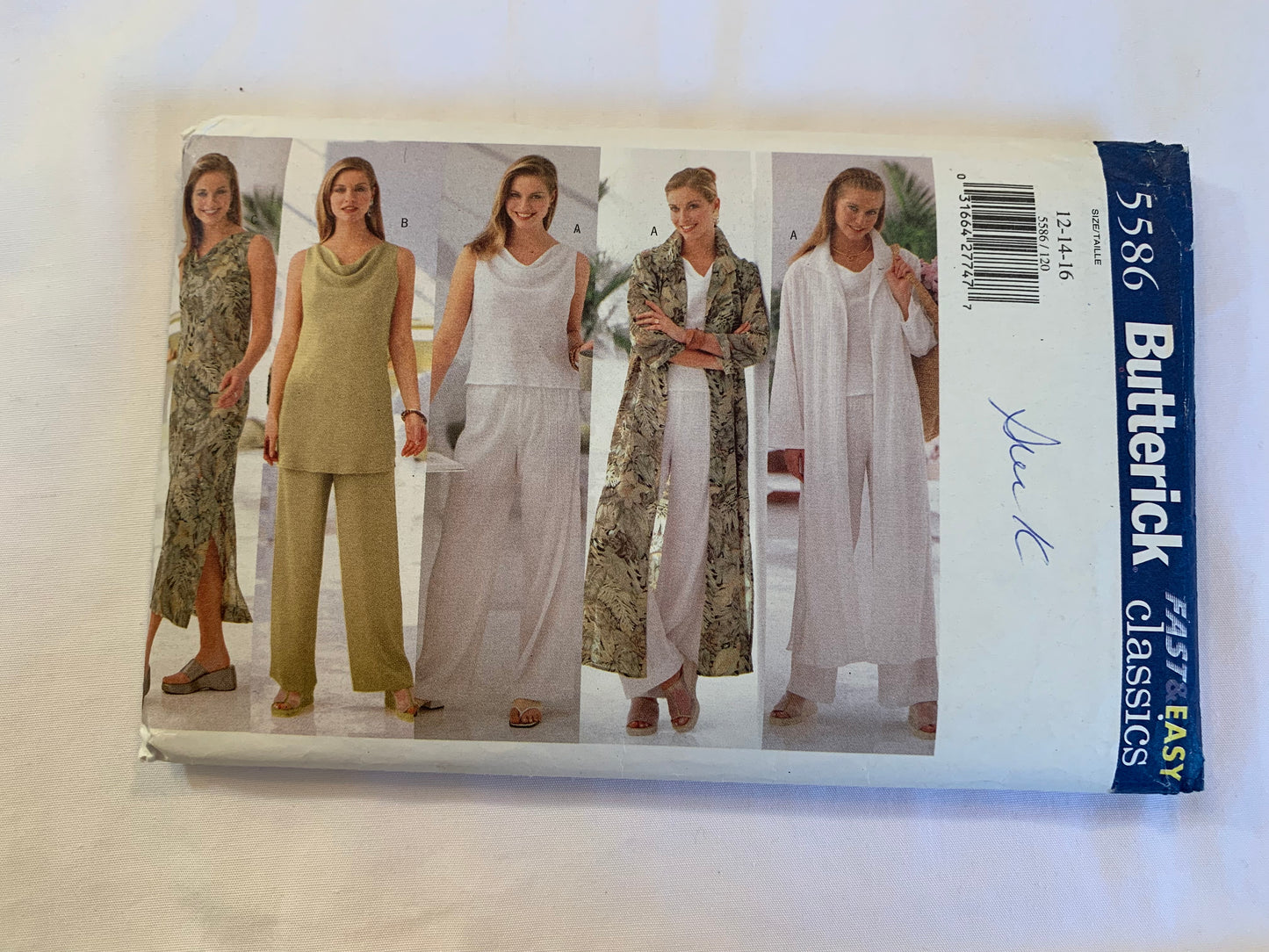 Butterick Sewing Pattern 5586 Misses'/Misses' Petite Duster, Tunic, Top, Dress, Pants, Loose-Fitting, Unlined, Straight, Long Sleeves, Sleeveless, Size 12-16, Uncut, Vintage 1998