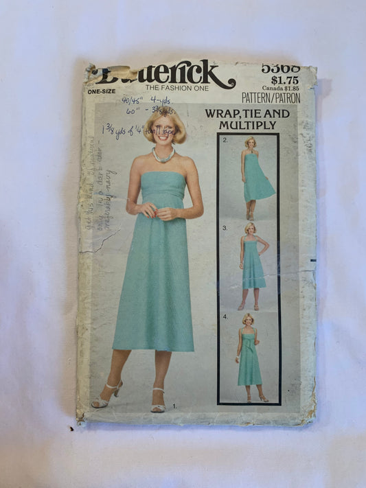 Butterick Sewing Pattern 5368 Misses' Dress, 8 Variations Wrap, Close-Fitting, One size, Uncut, Vintage 1990