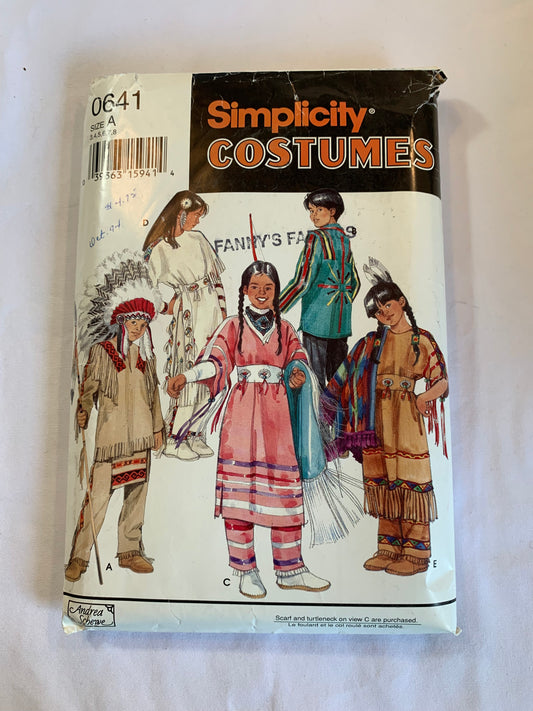 Simplicity Sewing Pattern 0641 Girls'/Boy's Costumes, Halloween, Native American, Top, Pants, Dress, Leggings, Shawl, Size 3-8, Cut, Vintage 1994