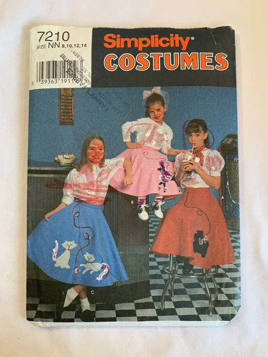 Simplicity Sewing Patter7210 Girls' Poodle Skirt, Circular, Animal Appliques, Waistband, Zipper, Below Knee, Costume, Size 8-10, Cut, Vintage 1996