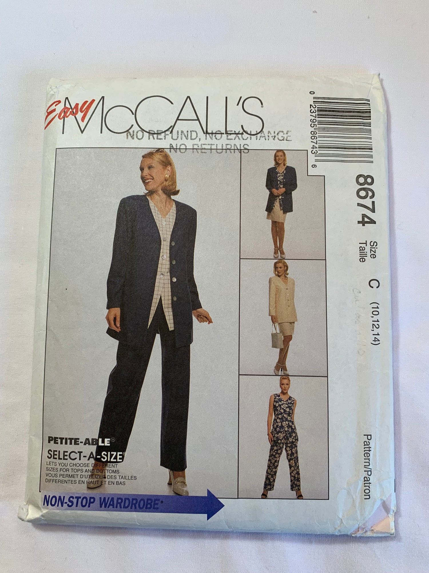 McCall's Sewing Pattern 8674 Misses' Unlined Jacket, Vest, Pull-On Pants, Skirt, Pockets, Elastic Waist, Size 10-14 Uncut, Vintage 1997