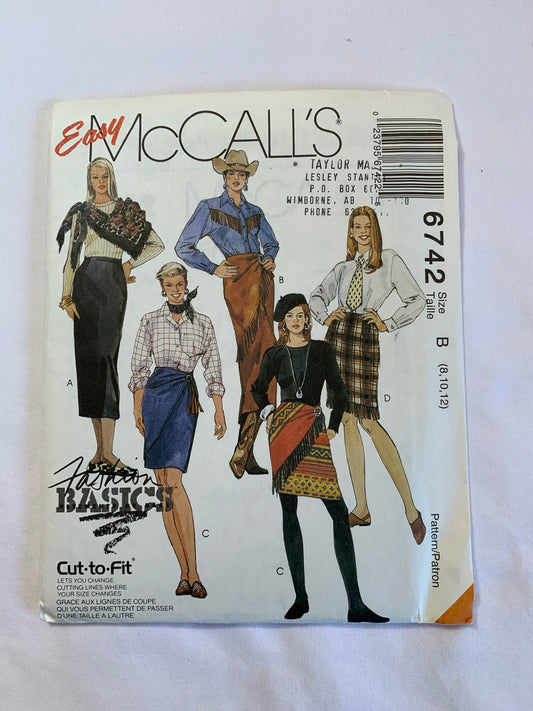 McCall's Sewing Pattern 6742 Misses' Skirt, Two Lengths, Waistline, Back Zipper, High Waist, 5 Variations, Uncut, Size 8-12, Vintage 1993