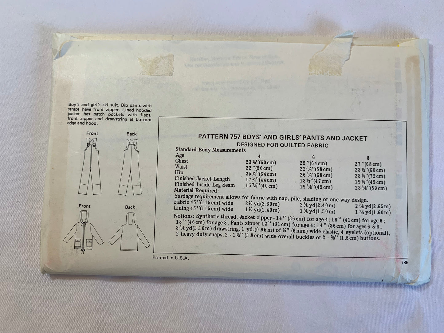 KWIK Sewing Pattern 757 Boys'/Girls/ Pants, Jacket, Ski Suit, Bib, Shoulder Straps, Hood, Pockets, Zipper Front, Size 4-8, Uncut, Vintage 1999