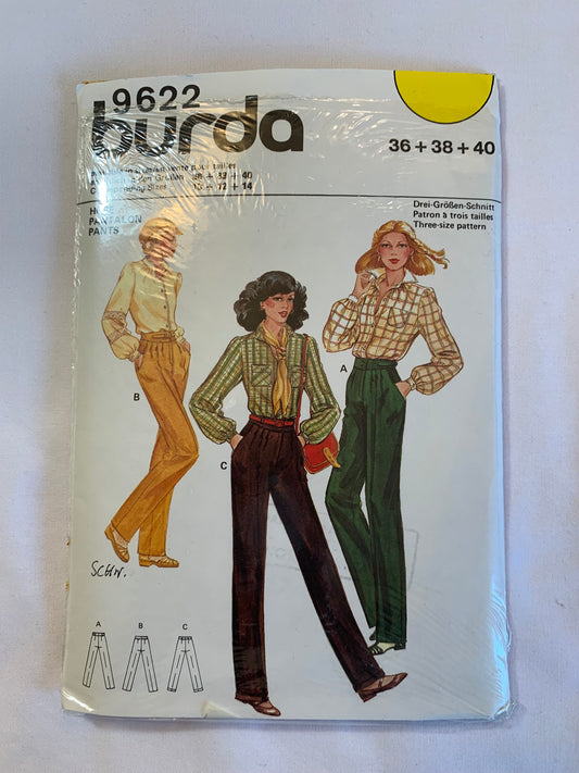 Burda Sewing Pattern 9622 Misses' Pants, Zipper Fly, Close-Fitting, Pockets, 3 Variations, Size 10-14, Cut, 2017